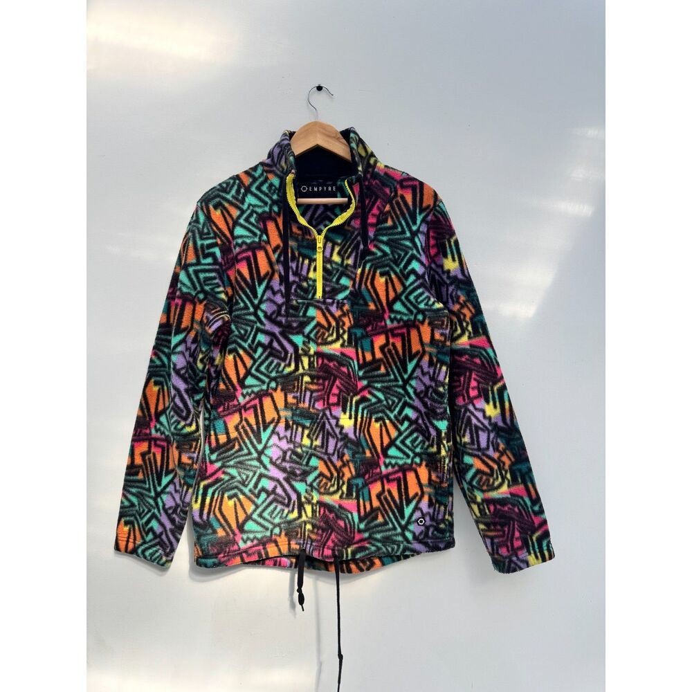 Empyre Colorful Graffiti Print Fleece Quarter Zip Pullover Size L